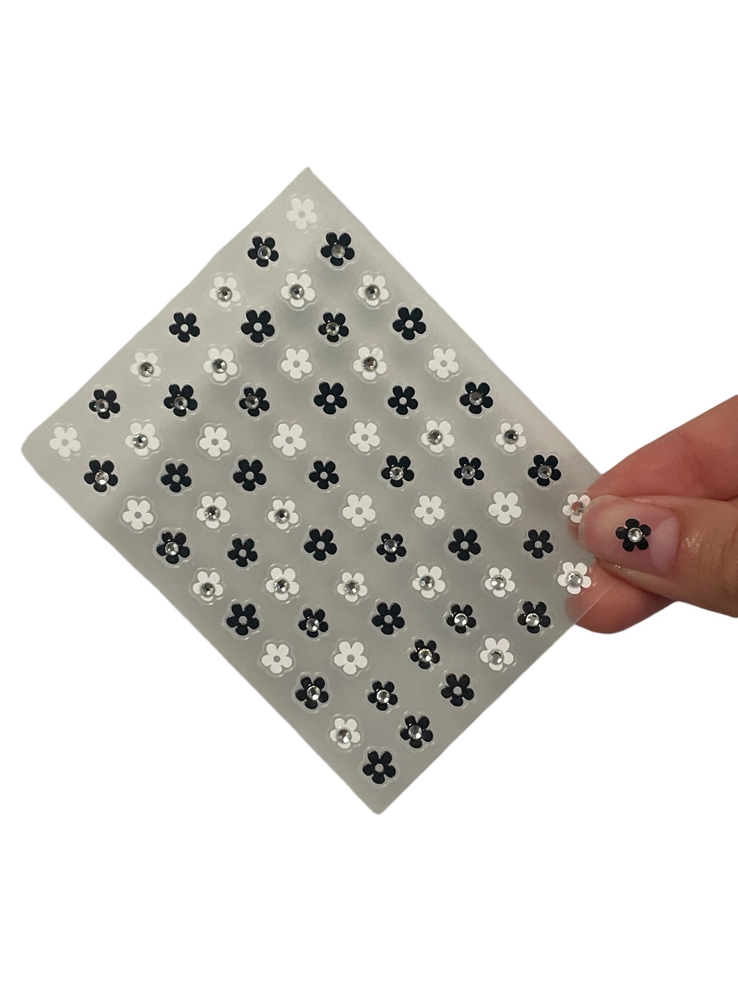 Innerbloom Nail Art Stickers – Black & White Flowers with Rhinestones