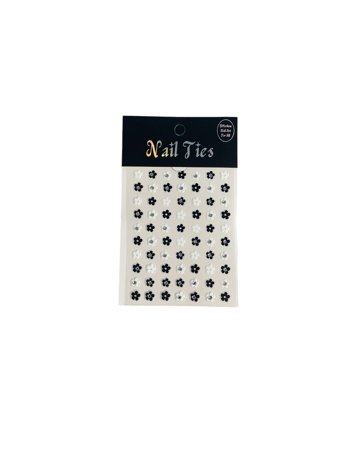 Innerbloom Nail Art Stickers – Black & White Flowers with Rhinestones