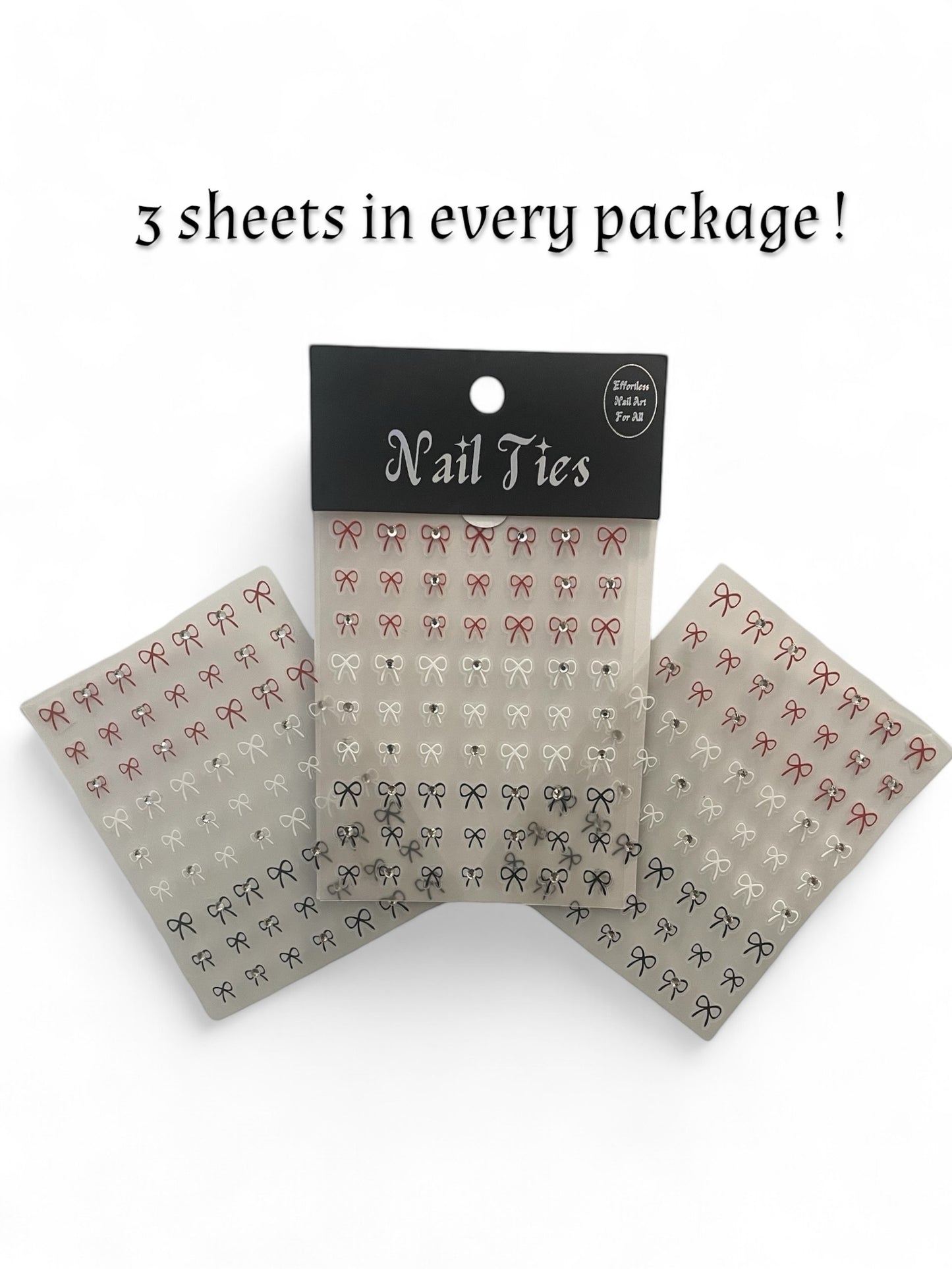 Coquette Edge Nail Art Stickers β Dainty Bows with Rhinestones in White, Red and Black