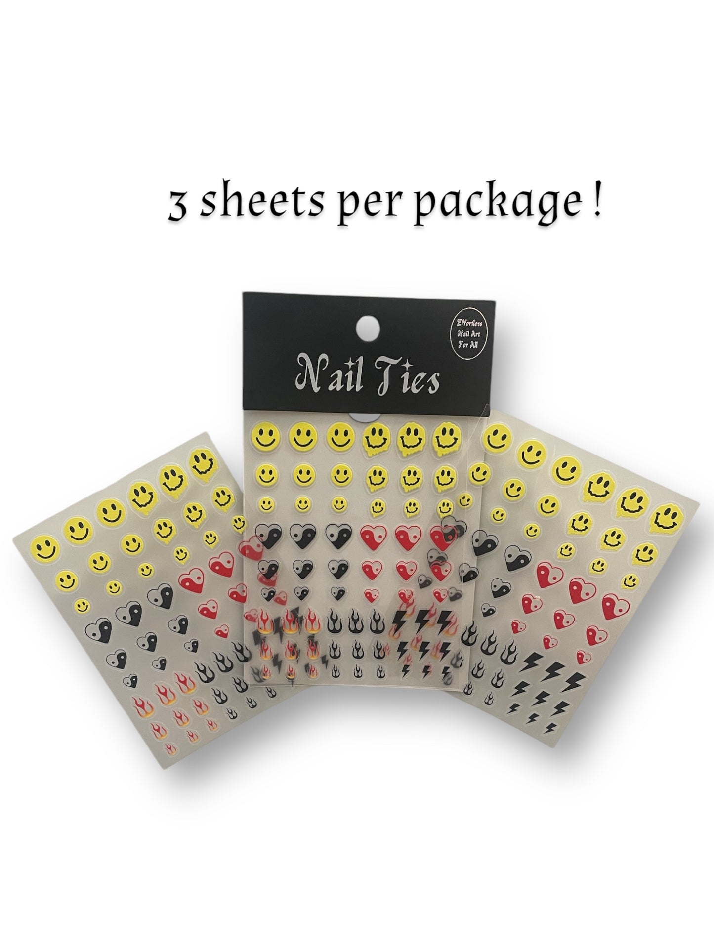 Vibe Check Nail Art Stickers β Smiley Faces, Yin-Yang, Flames & Lightning Bolts