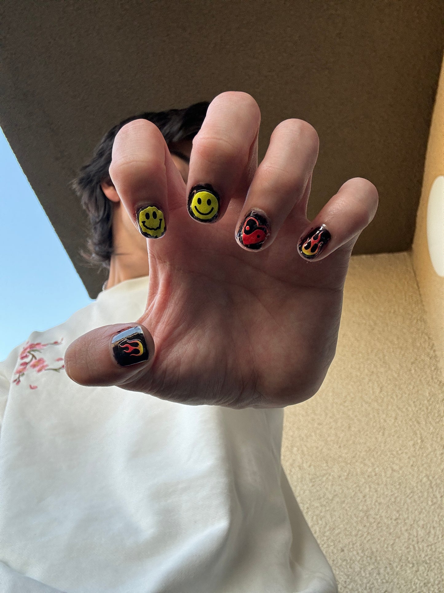 Vibe Check Nail Art Stickers β Smiley Faces, Yin-Yang, Flames & Lightning Bolts