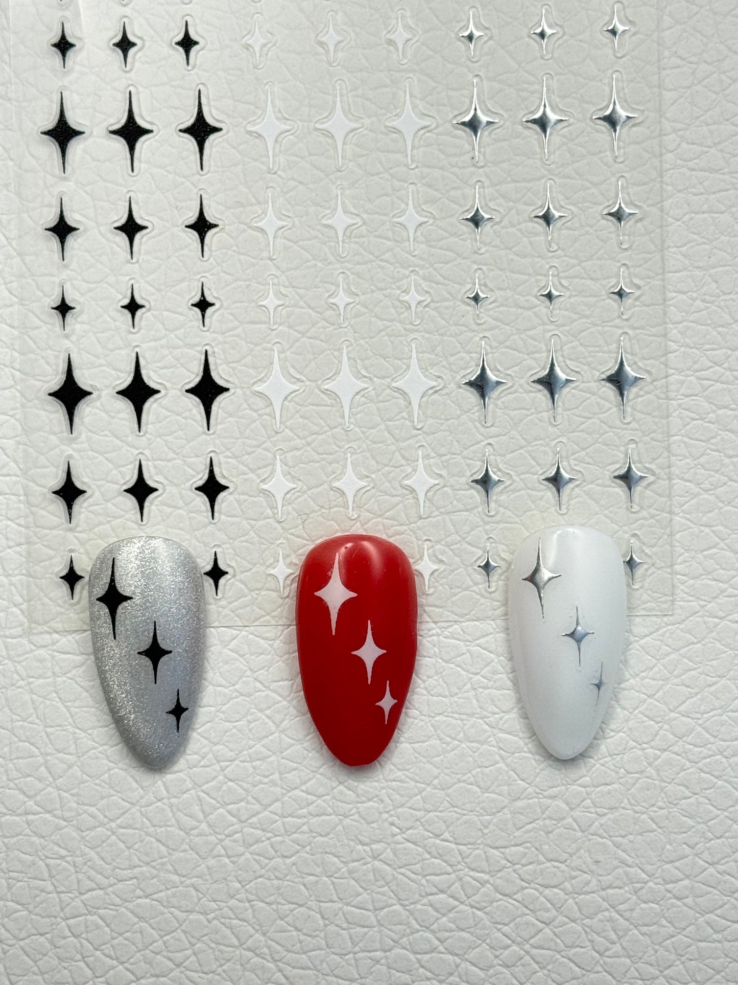 Starstruck Nail Art Stickers - Silver, Black & White Starbursts