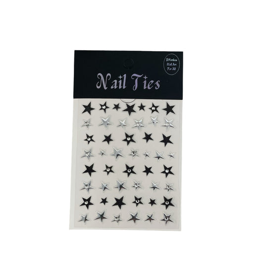 Rockstar Nail Stickers – Metallic & Black Stars with Rhinestones