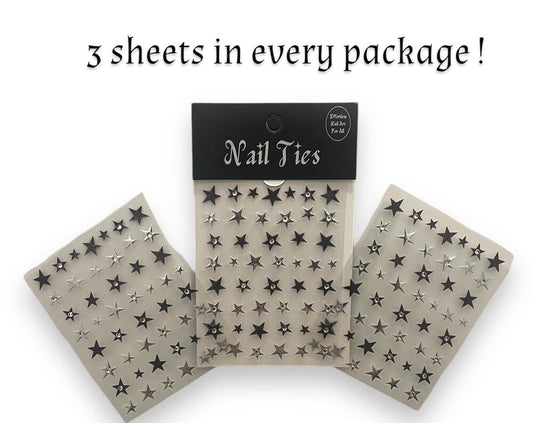 Rockstar Nail Stickers – Metallic & Black Stars with Rhinestones